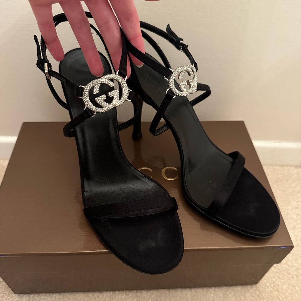 Gucci by Tom Ford black strappy heels with Diamanté GG hardware